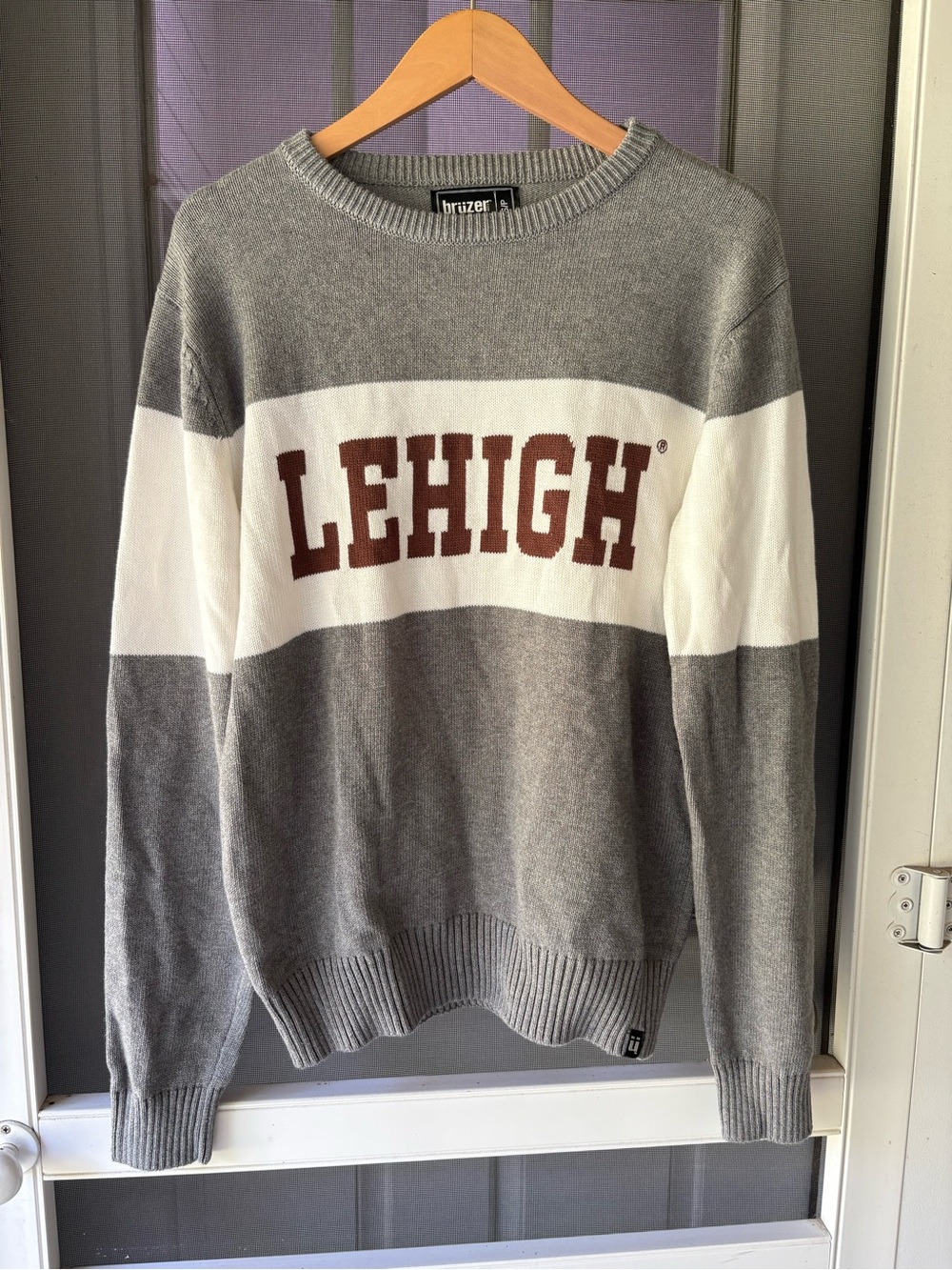 Lehigh University Grey & White Striped Crewneck Sweater 100% cotton